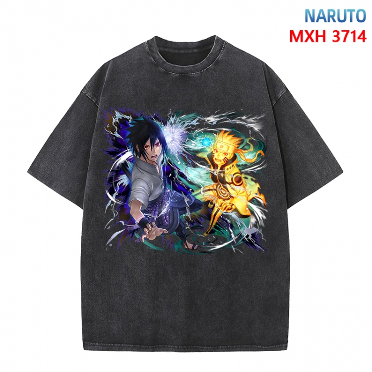 Naruto Anime peripheral pure cotton washed and worn T-shirt from S to 4XL
