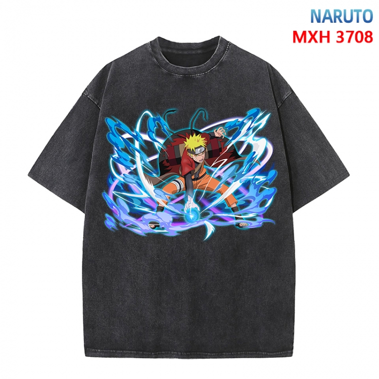 Naruto Anime peripheral pure cotton washed and worn T-shirt from S to 4XL