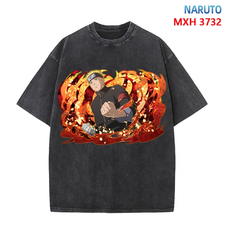 Naruto Anime peripheral pure cotton washed and worn T-shirt from S to 4XL