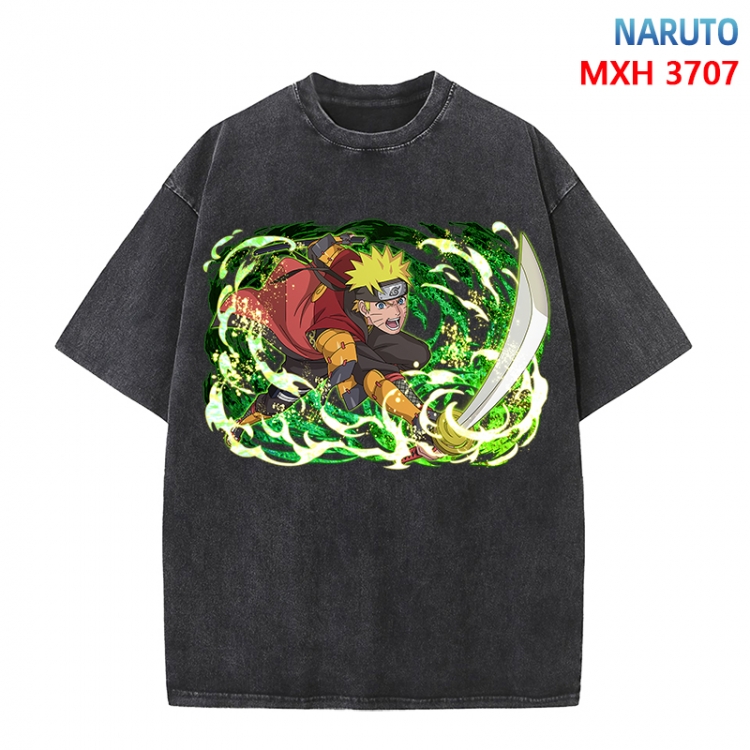 Naruto Anime peripheral pure cotton washed and worn T-shirt from S to 4XL