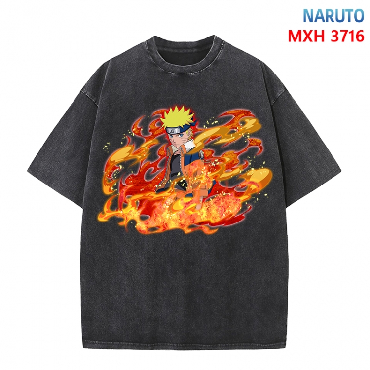 Naruto Anime peripheral pure cotton washed and worn T-shirt from S to 4XL