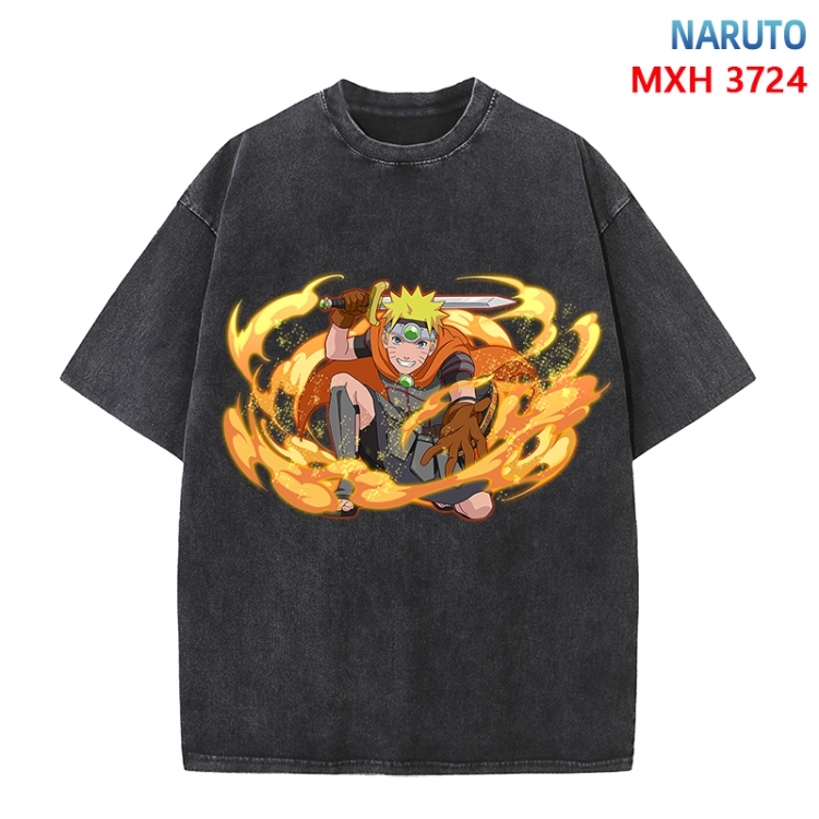 Naruto Anime peripheral pure cotton washed and worn T-shirt from S to 4XL
