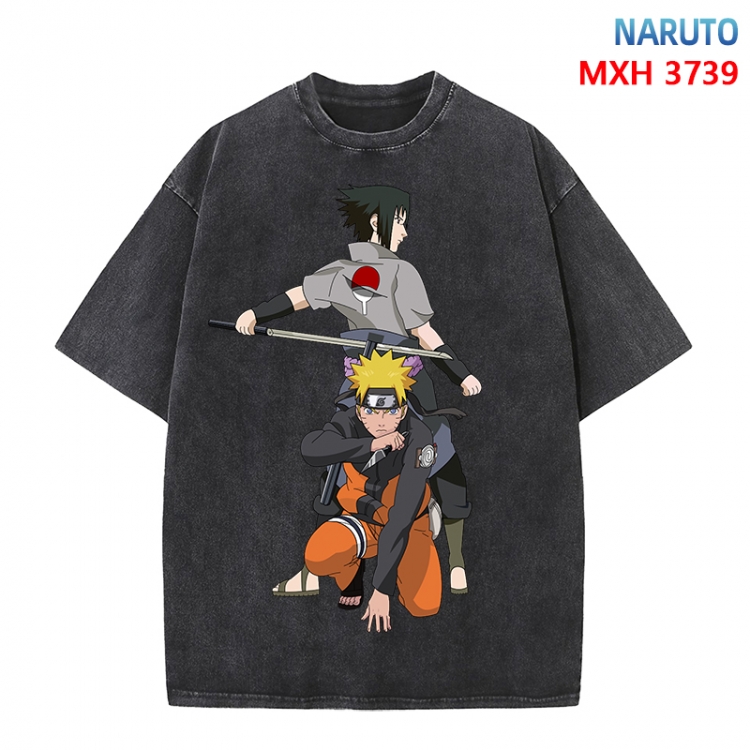 Naruto Anime peripheral pure cotton washed and worn T-shirt from S to 4XL
