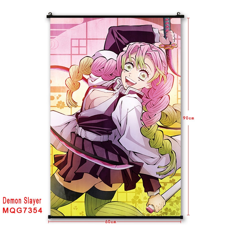 Demon Slayer Kimets Anime black Plastic rod Cloth painting Wall Scroll 60X90CM  MQG-7354