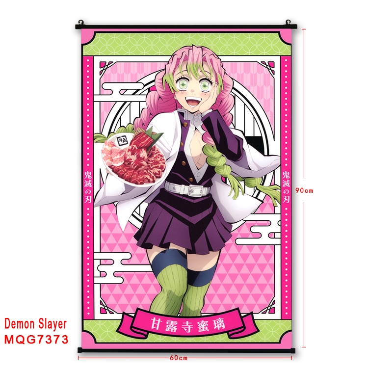 Demon Slayer Kimets Anime black Plastic rod Cloth painting Wall Scroll 60X90CM MQG-7373
