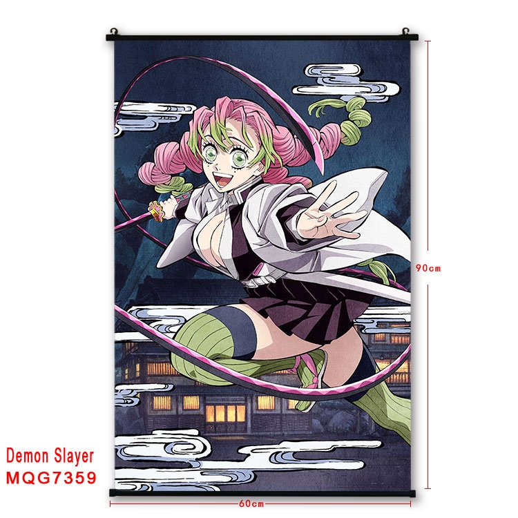 Demon Slayer Kimets Anime black Plastic rod Cloth painting Wall Scroll 60X90CM MQG-7359