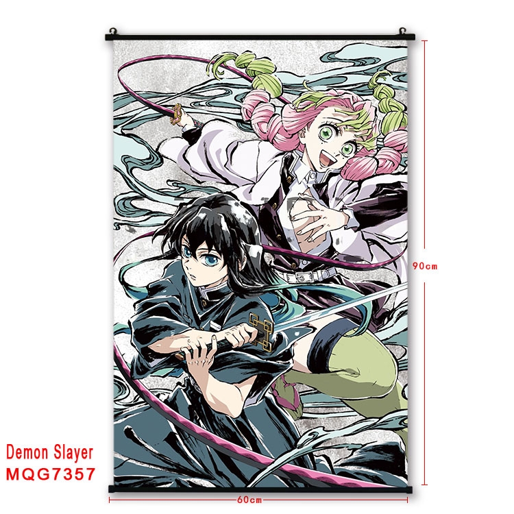 Demon Slayer Kimets Anime black Plastic rod Cloth painting Wall Scroll 60X90CM MQG-7357
