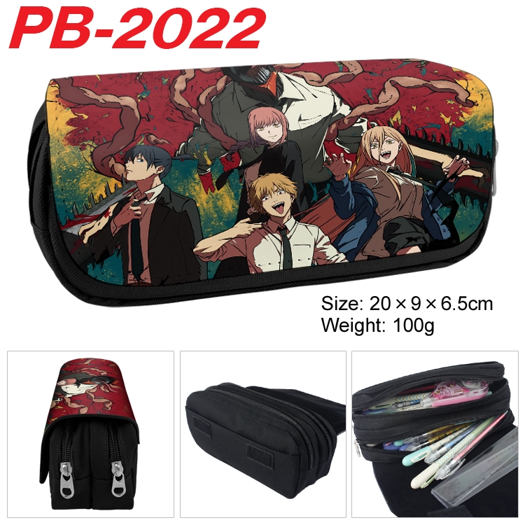 Chainsawman Anime double-layer pu leather printing pencil case 20x9x6.5cm