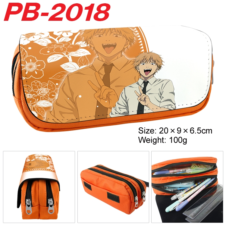 Chainsawman Anime double-layer pu leather printing pencil case 20x9x6.5cm