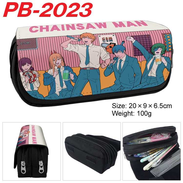 Chainsawman Anime double-layer pu leather printing pencil case 20x9x6.5cm