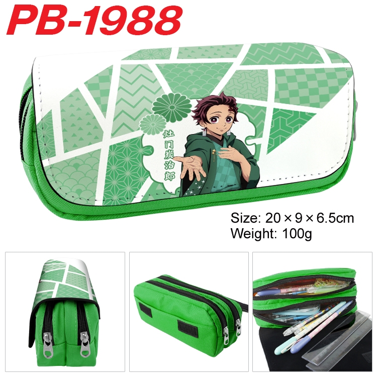 Demon Slayer Kimets Anime double-layer pu leather printing pencil case 20x9x6.5cm