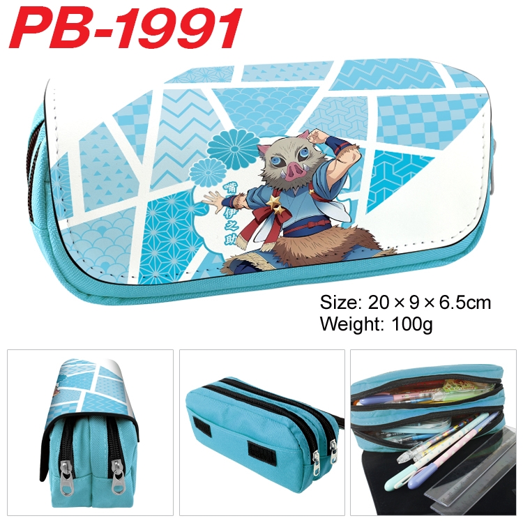 Demon Slayer Kimets Anime double-layer pu leather printing pencil case 20x9x6.5cm