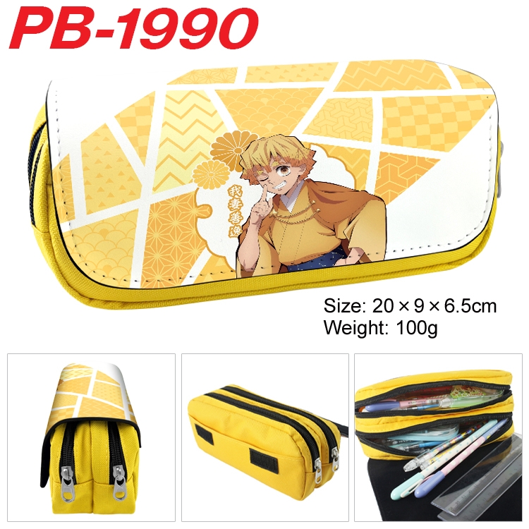 Demon Slayer Kimets Anime double-layer pu leather printing pencil case 20x9x6.5cm