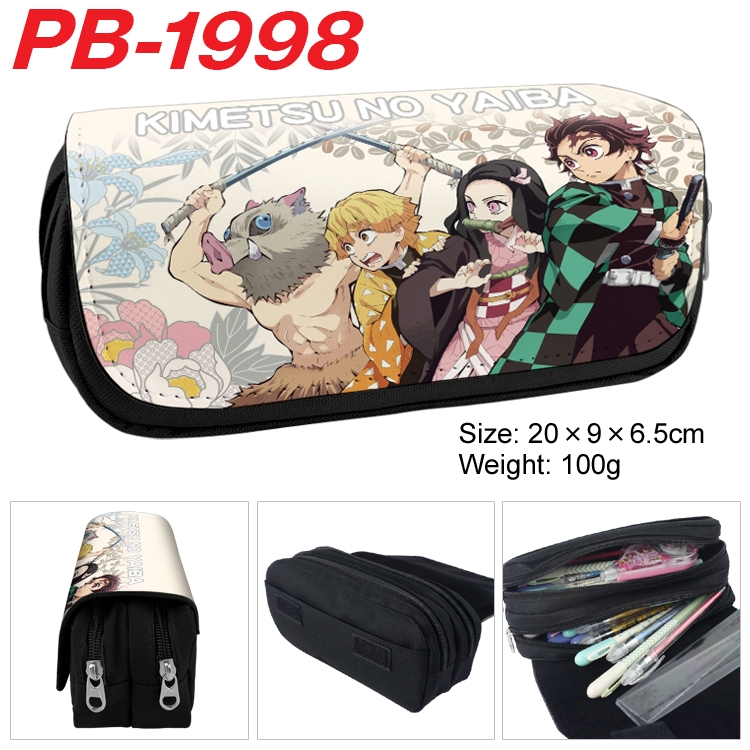 Demon Slayer Kimets Anime double-layer pu leather printing pencil case 20x9x6.5cm