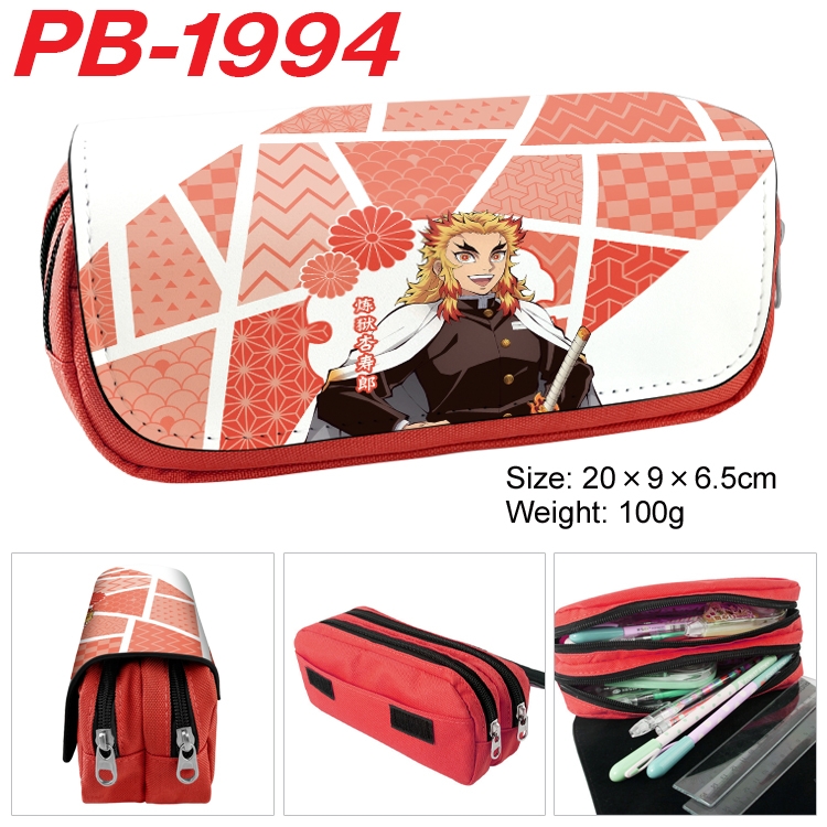 Demon Slayer Kimets Anime double-layer pu leather printing pencil case 20x9x6.5cm
