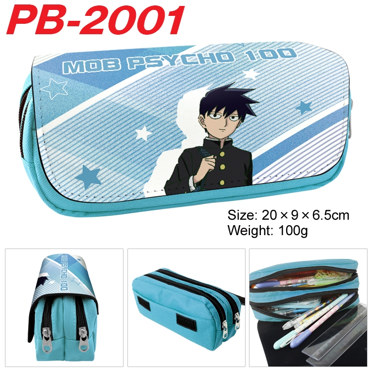 Mob Psycho 100 Anime double-layer pu leather printing pencil case 20x9x6.5cm