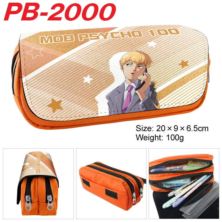 Mob Psycho 100 Anime double-layer pu leather printing pencil case 20x9x6.5cm