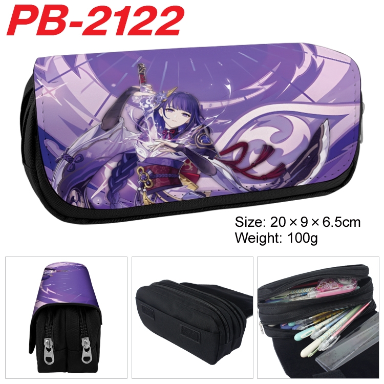 Genshin Impact Anime double-layer pu leather printing pencil case 20x9x6.5cm