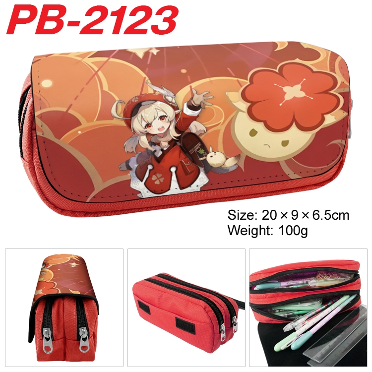 Genshin Impact Anime double-layer pu leather printing pencil case 20x9x6.5cm