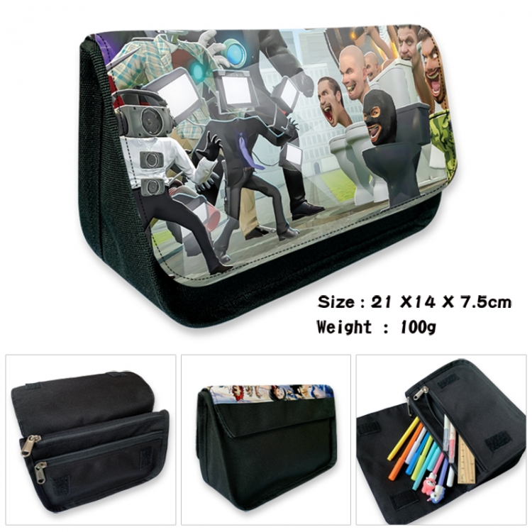 Skibidi-Toilet Anime Velcro canvas zipper pencil case Pencil Bag 21×14×7.5cm