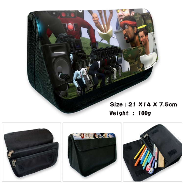 Skibidi-Toilet Anime Velcro canvas zipper pencil case Pencil Bag 21×14×7.5cm