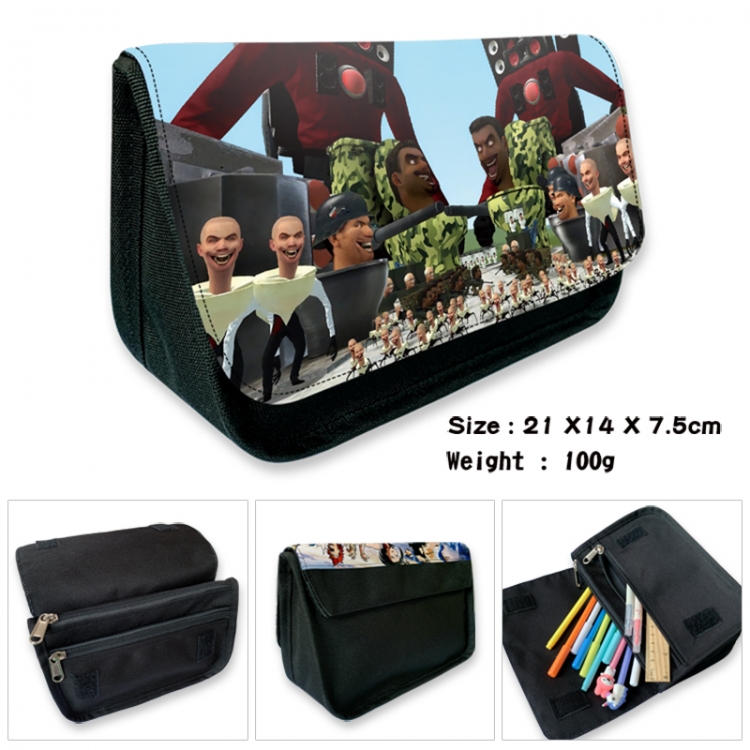 Skibidi-Toilet Anime Velcro canvas zipper pencil case Pencil Bag 21×14×7.5cm