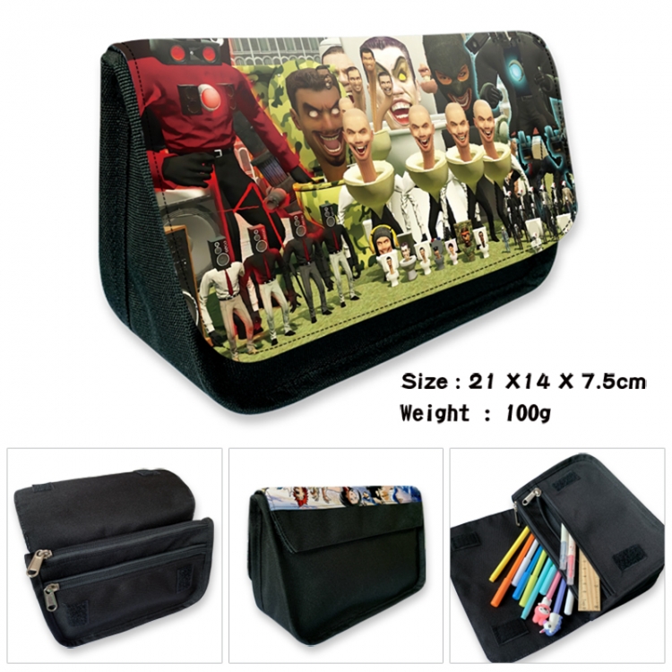 Skibidi-Toilet Anime Velcro canvas zipper pencil case Pencil Bag 21×14×7.5cm