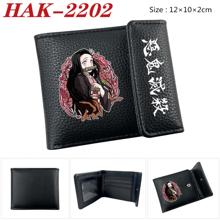 Demon Slayer Kimets Anime Litchi Pattern Hidden Buckle Half Fold Printed Wallet 12X10X2CM