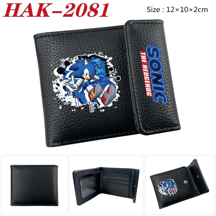 Sonic The Hedgehog Anime Litchi Pattern Hidden Buckle Half Fold Printed Wallet 12X10X2CM