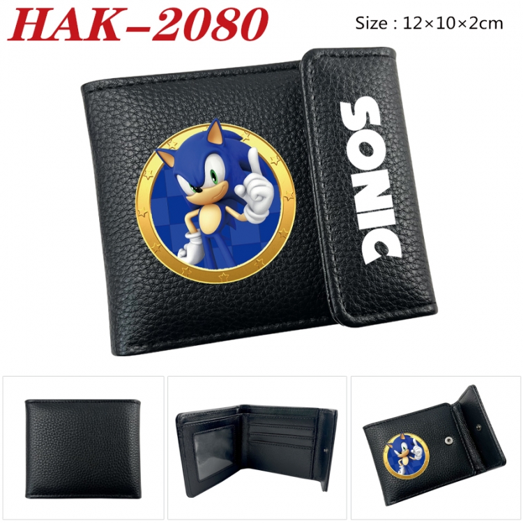 Sonic The Hedgehog Anime Litchi Pattern Hidden Buckle Half Fold Printed Wallet 12X10X2CM