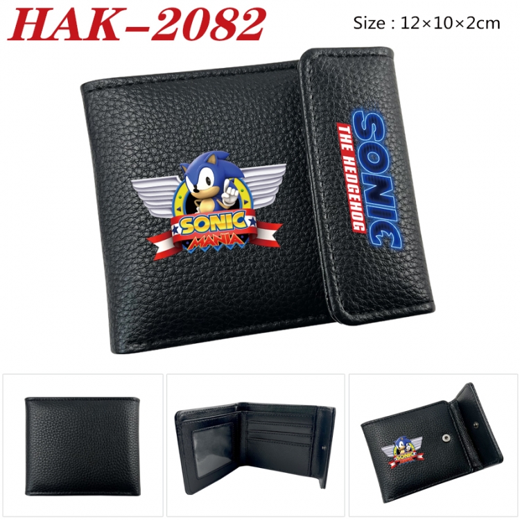 Sonic The Hedgehog Anime Litchi Pattern Hidden Buckle Half Fold Printed Wallet 12X10X2CM