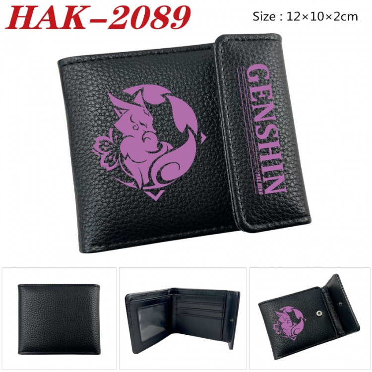 Genshin Impact Anime Litchi Pattern Hidden Buckle Half Fold Printed Wallet 12X10X2CM