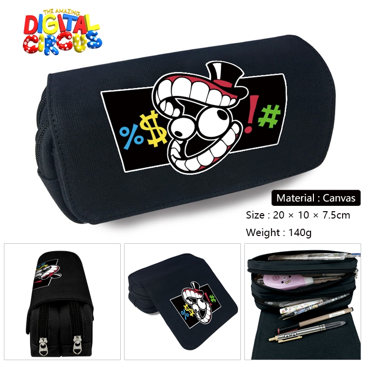 The Amazing Digital Circus Anime Multi-Function Double Zipper Canvas Cosmetic Bag Pen Case 20x10x7.5cm