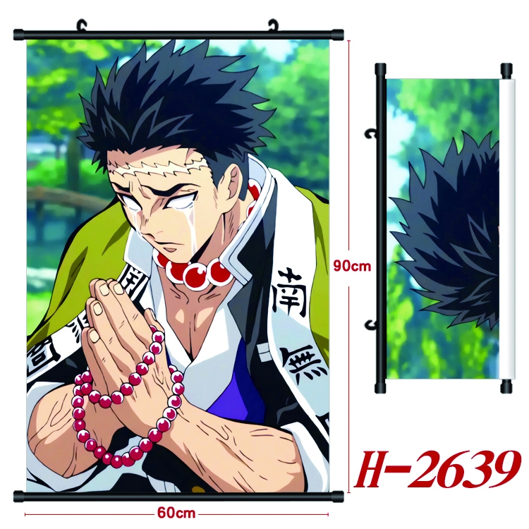 Demon Slayer Kimets Anime Black Plastic Rod Canvas Painting Wall Scroll 60X90CM H-2639