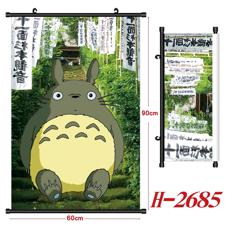 TOTORO Anime Black Plastic Rod Canvas Painting Wall Scroll 60X90CM