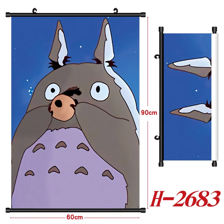 TOTORO Anime Black Plastic Rod Canvas Painting Wall Scroll 60X90CM