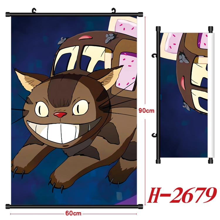 TOTORO Anime Black Plastic Rod Canvas Painting Wall Scroll 60X90CM