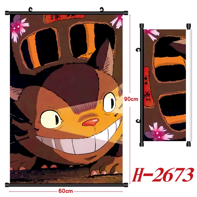 TOTORO Anime Black Plastic Rod Canvas Painting Wall Scroll 60X90CM