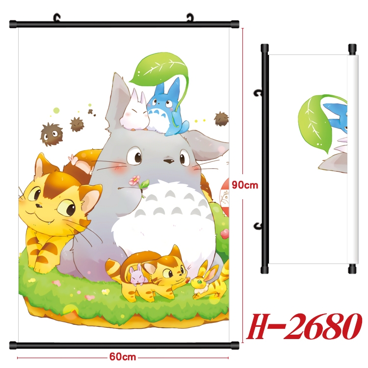 TOTORO Anime Black Plastic Rod Canvas Painting Wall Scroll 60X90CM