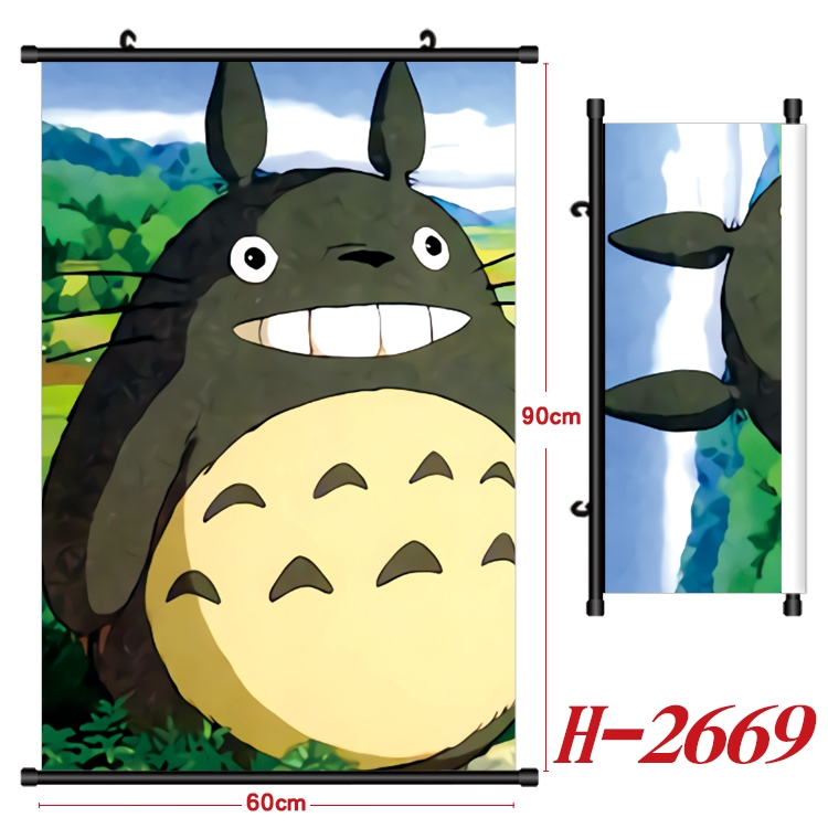 TOTORO Anime Black Plastic Rod Canvas Painting Wall Scroll 60X90CM