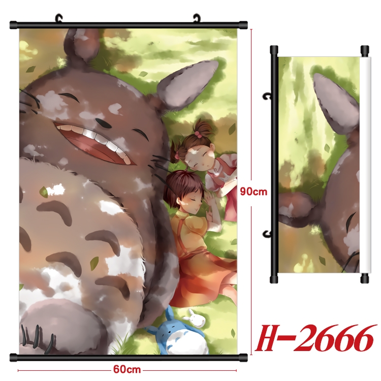 TOTORO Anime Black Plastic Rod Canvas Painting Wall Scroll 60X90CM