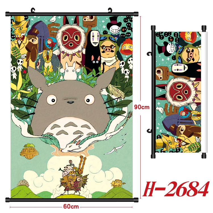 TOTORO Anime Black Plastic Rod Canvas Painting Wall Scroll 60X90CM