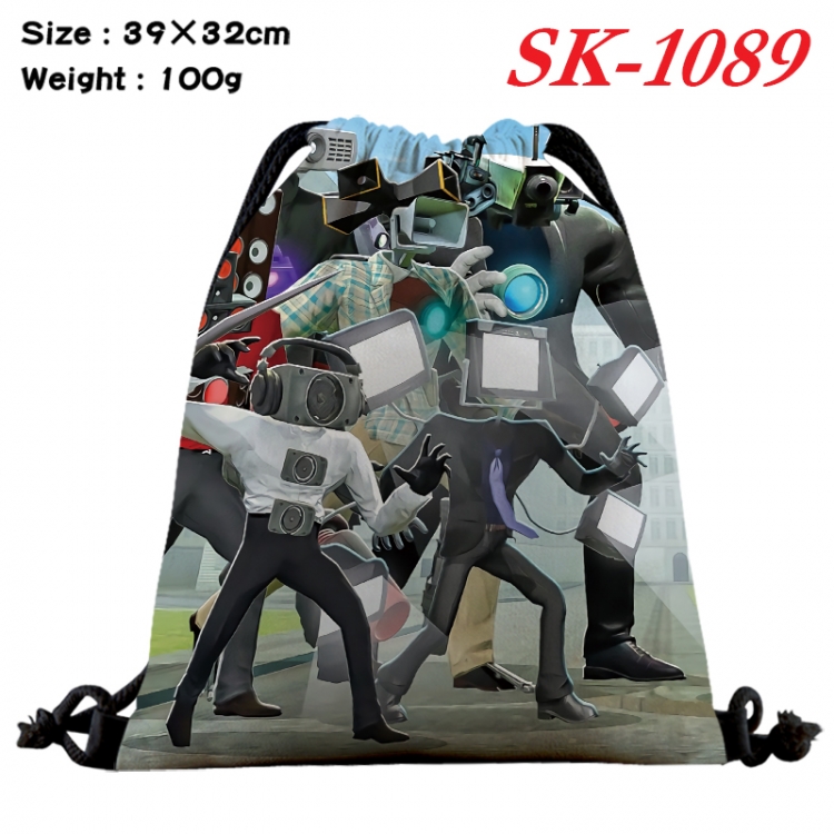 Skibidi-Toilet cartoon Waterproof Nylon Full Color Drawstring Pocket 39x32cm  SK-1089