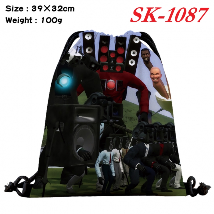 Skibidi-Toilet cartoon Waterproof Nylon Full Color Drawstring Pocket 39x32cm  SK-1087