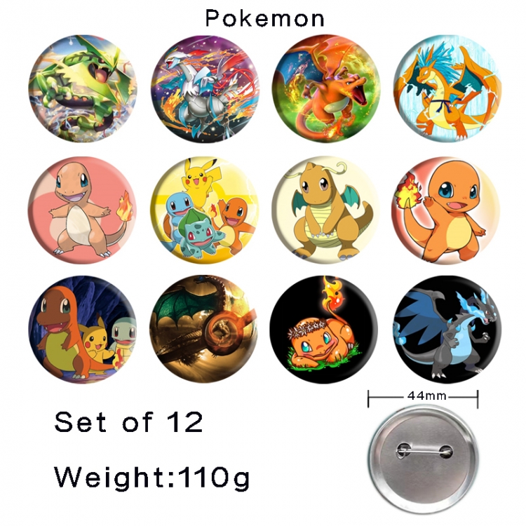 Pokemon Anime tinplate bright film badge 44mm a set of 12