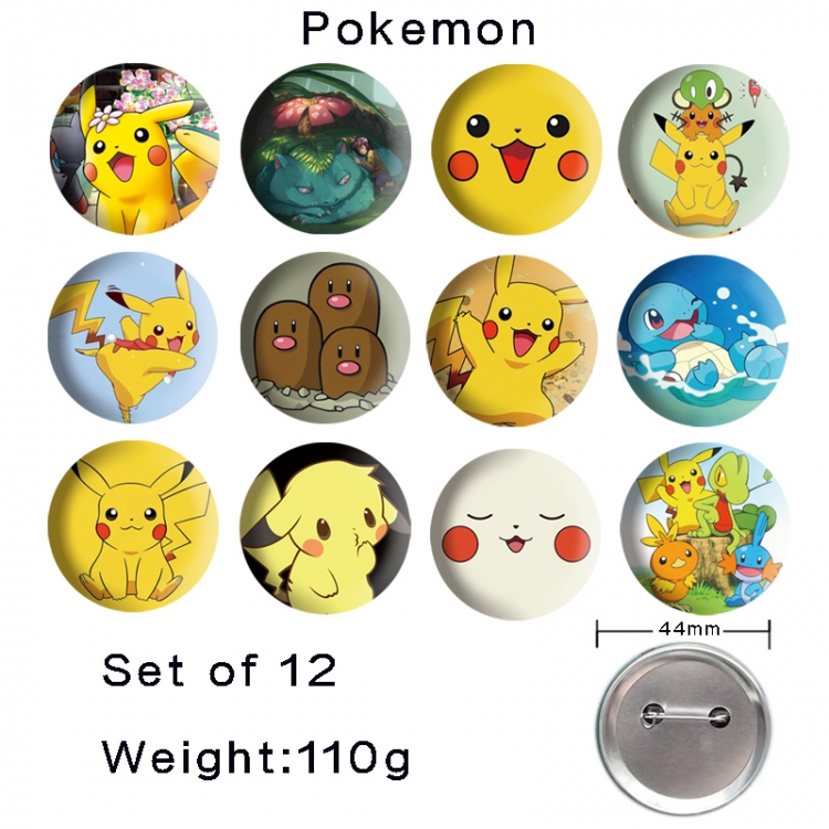 Pokemon Anime tinplate bright film badge 44mm a set of 12