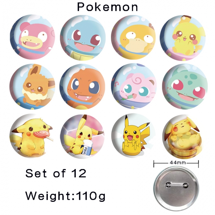 Pokemon Anime tinplate bright film badge 44mm a set of 12