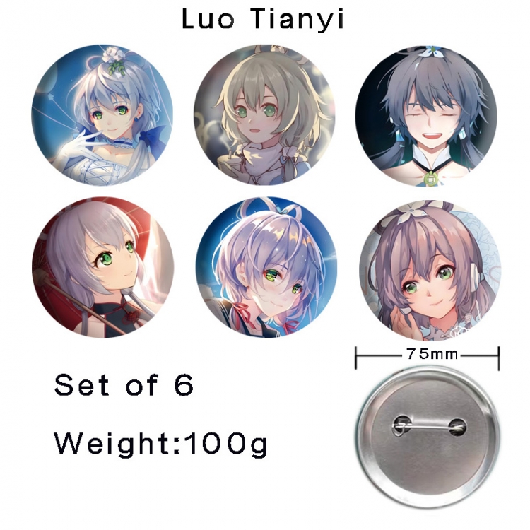 Luo Tianyi Anime Tinplate Bright Film Emblem Badge 75mm a set of 6
