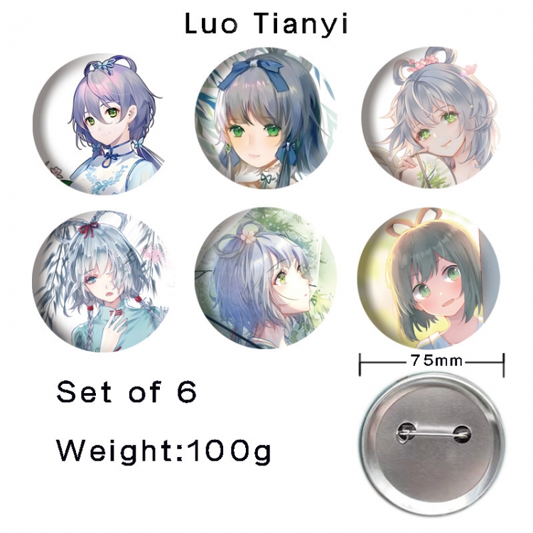 Luo Tianyi Anime Tinplate Bright Film Emblem Badge 75mm a set of 6