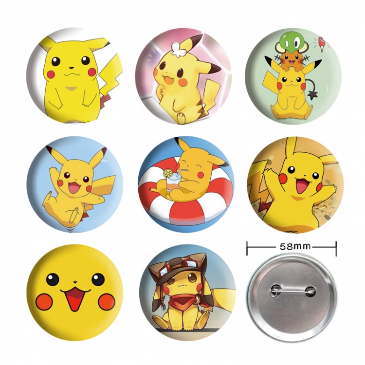Pokemon Anime tinplate brooch badge 58mm a set of 8
